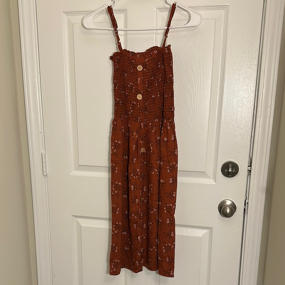 Floral Button-Front Dress in Rust
